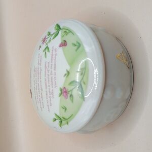 Vintage Irish Belleek Floral Ceramic Box with Pink & Green Accents For Daughter